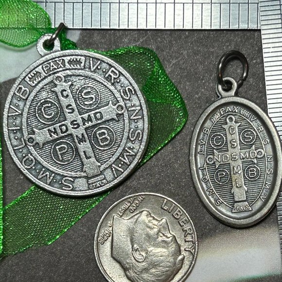 Vintage Set Religious Catholic Medal Pendants Saint St Benedict Charms - Picture 2 of 8
